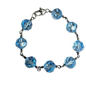 Vintage Blue Crystal Sterling Silver Child’s Bracelet